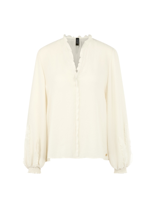 Marc Cain Women's White Feminine Blouse With Ruffle, 10 (N2)