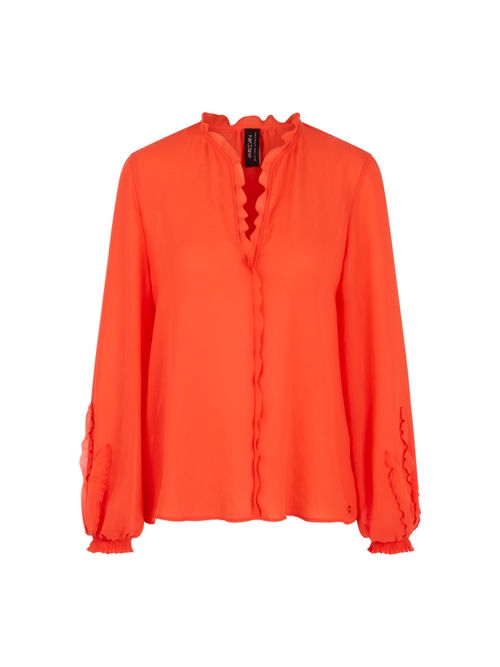 Marc Cain Women's Red Feminine Blouse With Ruffle, 10 (N2)