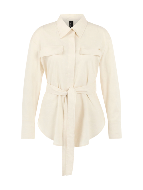 Marc Cain Women's White Linen-Viscose Blend Safari Blouse, 16 (N5)