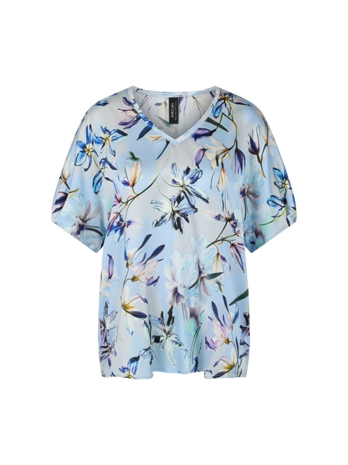 Marc Cain Women's Blue Silk Blouse Shirt With Lily Print, 12 (N3)