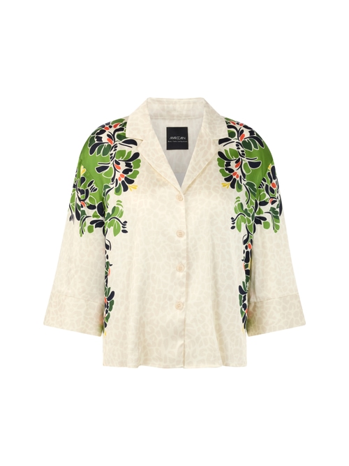 Marc Cain Women's White Blouse With Leopard Hibiscus Print, 12 (N3)