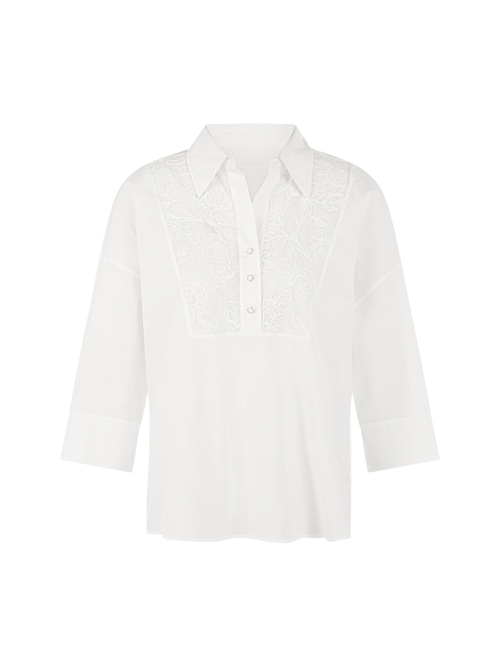 Marc Cain Women's White Blouse Shirt With Floral Embroidery, 16 (N5)