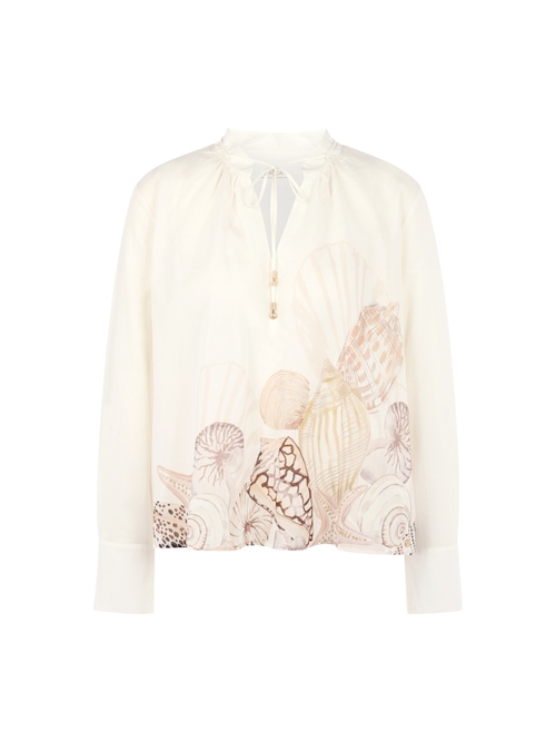 Marc Cain Women's White Blouse Shirt With Shell Print, 10 (N2)