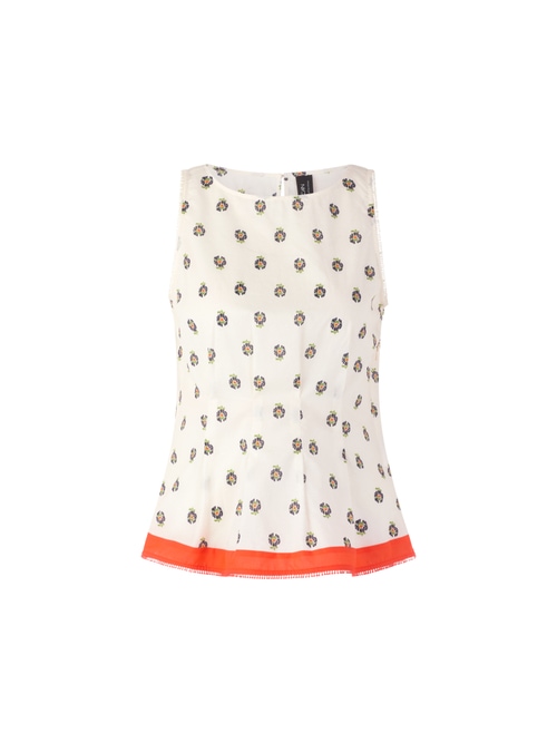 Marc Cain Women's White Cotton Top With Hibiscus Print, 14 (N4)