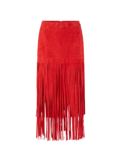 Marc Cain Women's Red Midi Leather Skirt ‘Rethink Together’, 20 (N7)