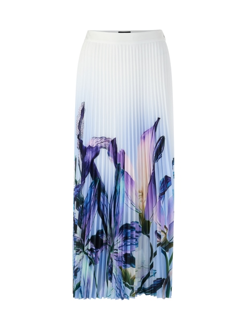 Marc Cain Women's White Pleated Midi Skirt With Lily Print, 18 (N6)