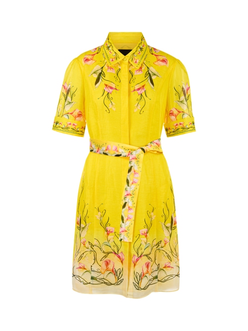 Marc Cain Women's Yellow Linen-Silk Blend Mini Dress, 18 (N6)
