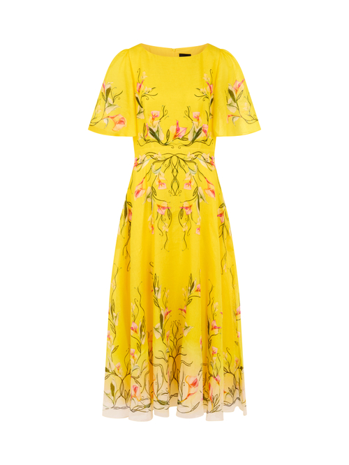 Marc Cain Women's Yellow Linen-Silk Blend Maxi Dress, 12 (N3)