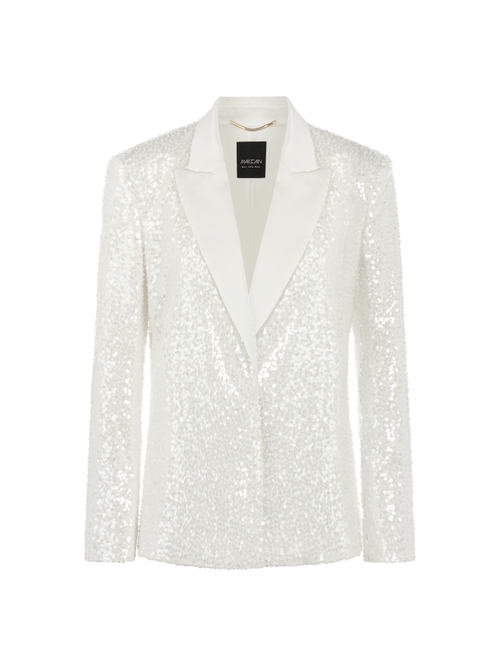 Marc Cain Women's White Blazer With Shimmering Sequins, 18 (N6)