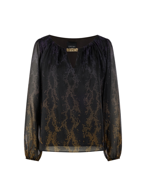 Marc Cain Women's Black Double-Layered Blouse With Snake Print, 8 (N1)