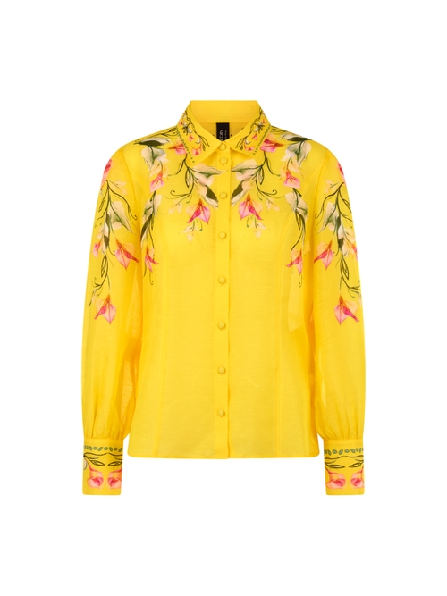 Marc Cain Women's Yellow Linen-Silk Blouse With Calla Print, 8 (N1)