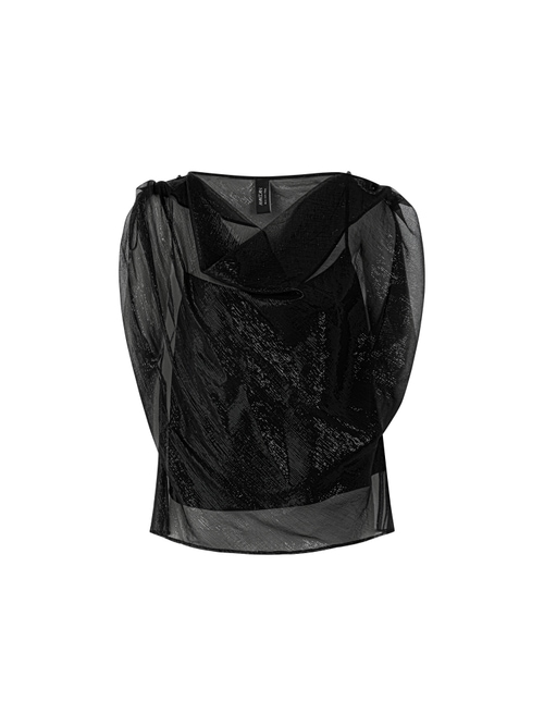 Marc Cain Women's Black Transparent Top With Underskirt, 14 (N4)