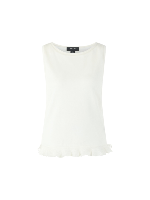 Marc Cain Women's White Sleeveless Knit Top With Ruffle, 12 (N3)