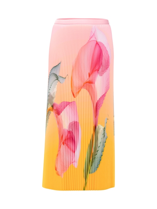 Marc Cain Women's Red Pleated Maxi Skirt With Calla Lilies, 8 (N1)