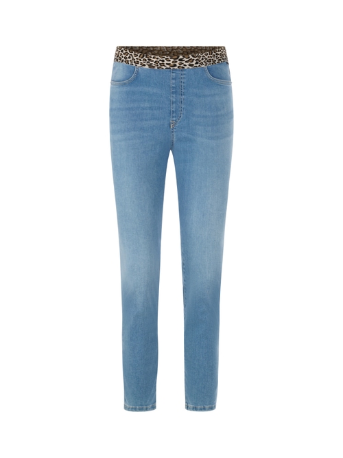 Marc Cain Women's Blue Sofia Pants With Leopard Print Waistband, 8 (N1)