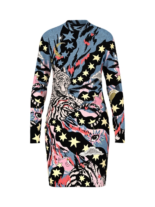 Marc Cain Women's Black Short Dress With Comic Print, 12 (N3)