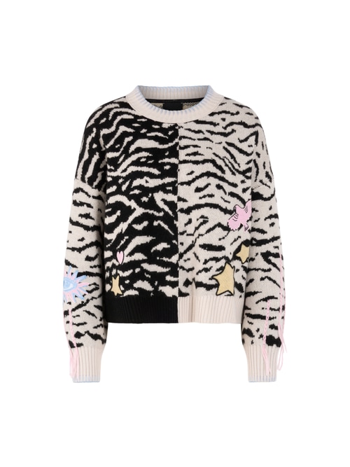 Marc Cain Women's White Jumper With Animal Print, 10 (N2)