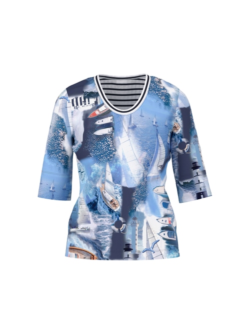 Marc Cain Women's Blue T-Shirt With Maritime Print, 8 (N1)