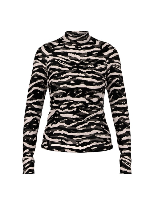 Marc Cain Women's Black Mesh Shirt With Animal Print, 18 (N6)