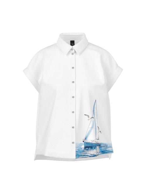 Marc Cain Women's Blue Blouse With Maritime Print, 8 (N1)