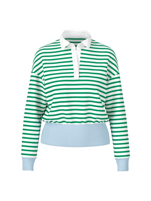 Marc Cain Women's Green Striped Polo Shirt In Stretch Cotton, 10 (N2)