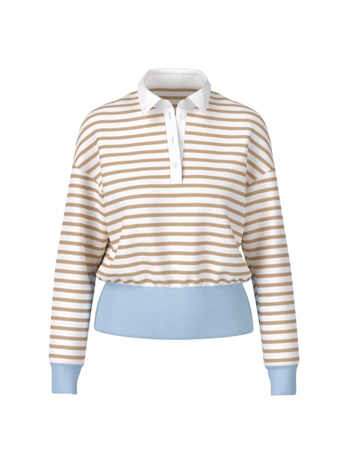 Marc Cain Women's Brown Striped Polo Shirt In Stretch Cotton, 10 (N2)