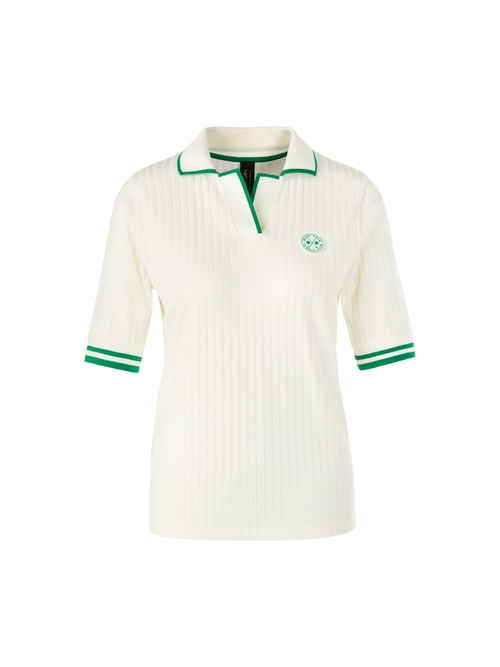 Marc Cain Women's White Ribbed Polo Shirt, 10 (N2)