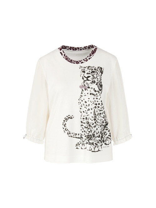 Marc Cain Women's White Blouse Shirt With Leopard Print, 20 (N7)