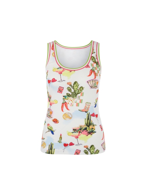 Marc Cain Women's White Ribbed Top With Print, 14 (N4)