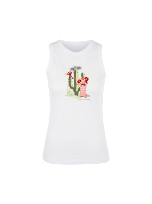 Marc Cain Women's White Ribbed Top With Cactus Print, 14 (N4)
