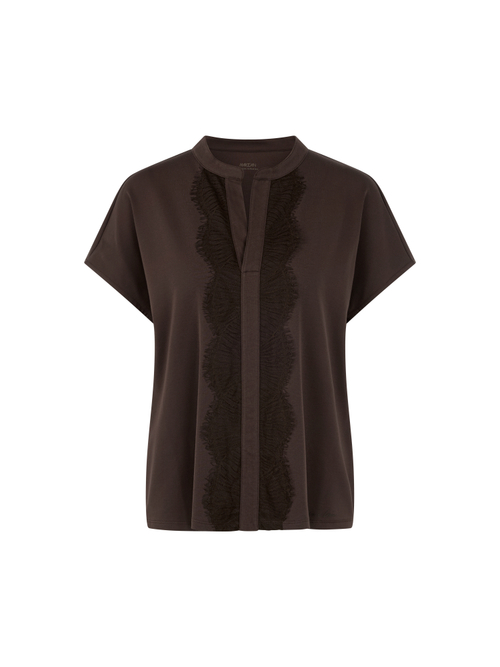 Marc Cain Women's Brown Shirt With Lace Trim, 18 (N6)