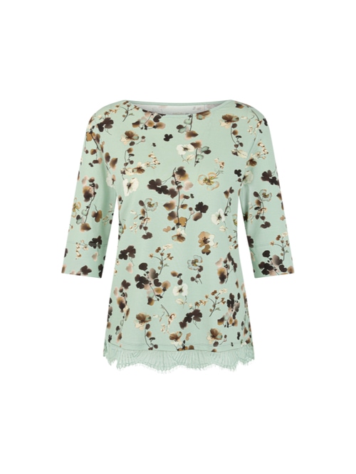 Marc Cain Women's Green Floral Shirt With Lace Trim, 18 (N6)