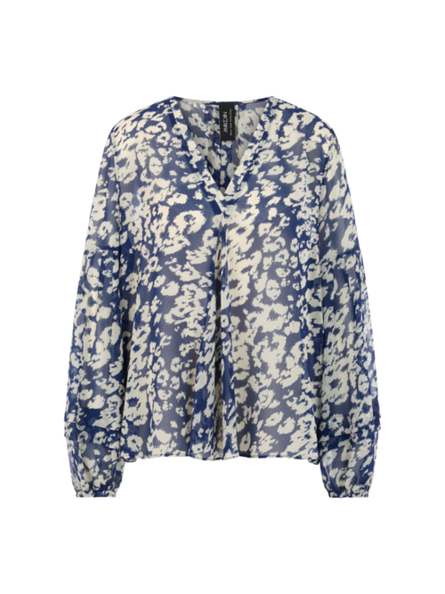 Marc Cain Women's Blue Wide-Cut Blouse With Animal Print, 18 (N6)
