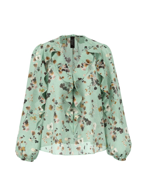 Marc Cain Women's Green Floral Blouse With Flounces, 20 (N7)