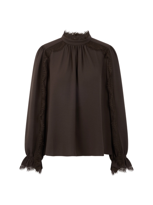 Marc Cain Women's Brown Flowing Blouse With Lace, 14 (N4)