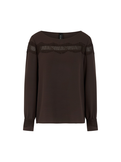 Marc Cain Women's Brown Elegant Blouse With Lace, 14 (N4)