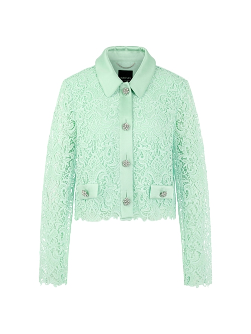 Marc Cain Women's Green Jacket With Lace And Rhinestone Buttons, 18 (N6)