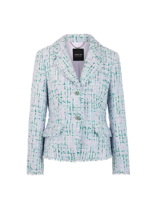 Marc Cain Women's Green Blazer With Rhinestones And Frayed Hem, 18 (N6)