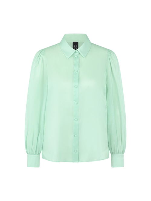 Marc Cain Women's Green Puff-Sleeve Blouse With Fabric Buttons, 18 (N6)