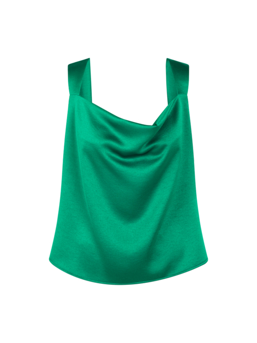 Marc Cain Women's Green Satin Top With Cowl Neck, 18 (N6)