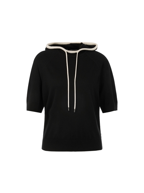 Marc Cain Women's Black Fine-Knit Hoodie With Contrast Details, 8 (N1)