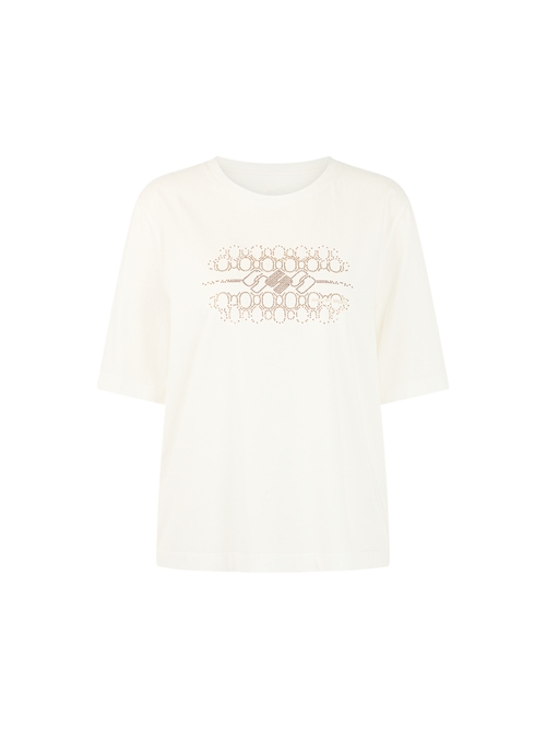 Marc Cain Women's White Cotton T-Shirt With Hotfix Stones, 20 (N7)