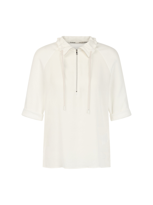 Marc Cain Women's White Troyer-Style Blouse With Fine Rib, 14 (N4)